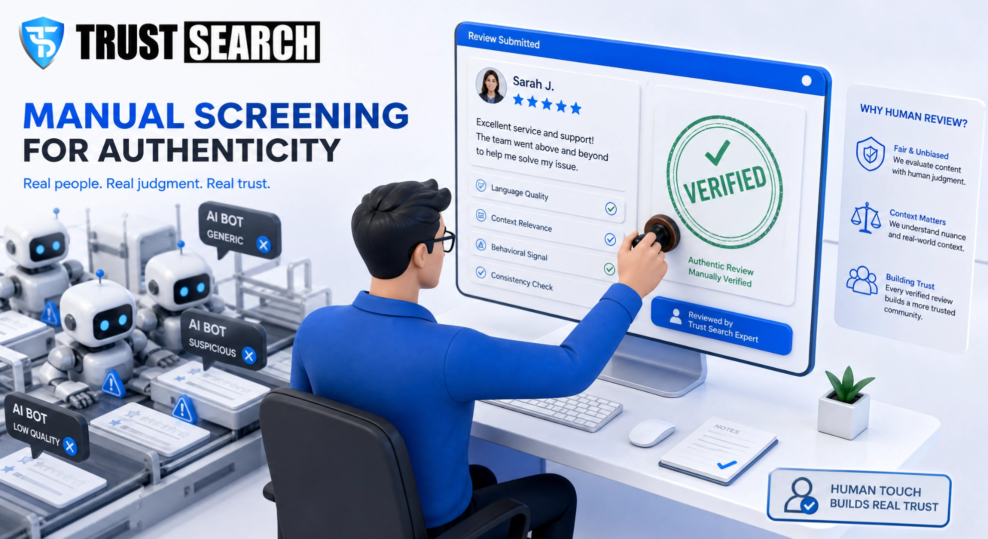 How do we protect users from Fake Reviews on The Trust Search? by thetrustsearch.com